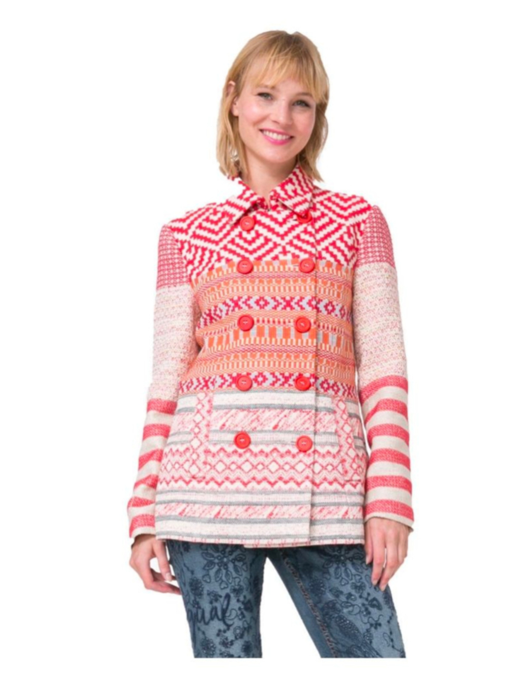 DESIGUAL Natalia whimsical tweed woven double breasted jacket 40 US 6